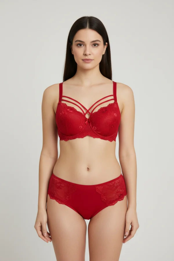 Çapraz İpli Dolgulu Sütyen Takım Kırmızı - 52335.2158.