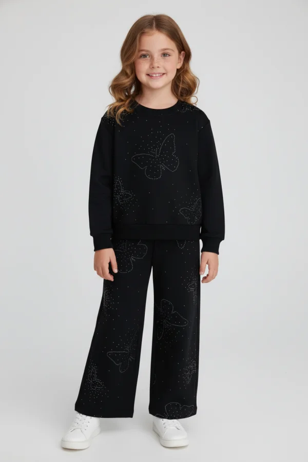 4-10 Yaş İki İplik Şardonsuz Çocuk Takım Siyah - 55122.1776.