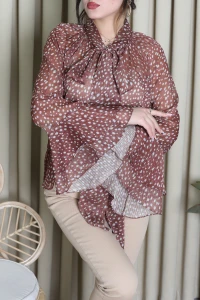 Puantiyeli Fiyonklu Gömlek Karamel - 10010.1994.