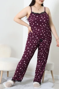 Battal İp Askılı Dantelli Alt Uzun Pijama Takım Morçiçek - 169.1287.