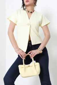 Asimetrik Gold Düğmeli Ceket Sarı - 32455.2023.