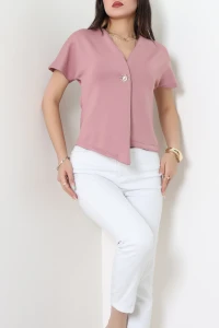 Asimetrik Gold Düğmeli Ceket Gülkurusu - 32455.2023.