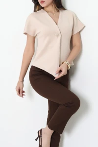 Asimetrik Gold Düğmeli Ceket Pudra - 32455.2023.