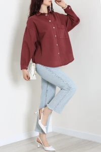 Tek Cepli Gabardin Oversize Ceket Bordo - 36571.2137.