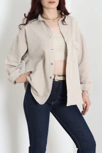 Tek Cepli Gabardin Oversize Ceket Taş - 36571.2137.