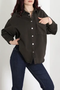 Tek Cepli Gabardin Oversize Ceket Acıkahve - 36571.2137.