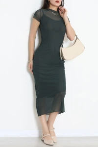 Astarlı Kısa Kol Şifon Elbise Zümrüt - 41865.1723.