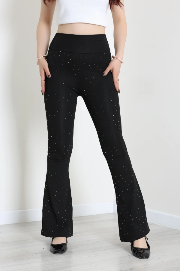 İspanyol Paça Dalgıç Taşlı Tayt Siyah - 44036.1098.