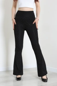 İspanyol Paça Dalgıç Taşlı Tayt Siyah - 44036.1098.