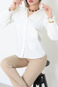 Dakron Kumaş Nakış Detaylı Gömlek Ekru - 51114.2118.