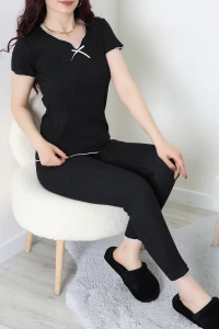 Fitilli Fiyonklu Pijama Takımı Siyah - 52257.1048.
