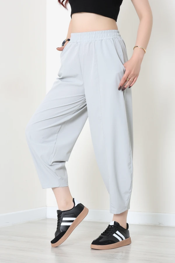 Paraşüt Kumaş Çımalı Şalvar Pantolon Gri - 71180.1837.