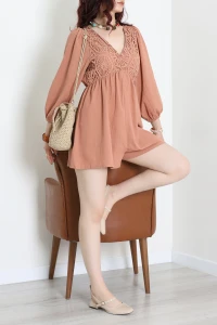 Üstü Dantel Keten Tulum Taba - 7320.1437.