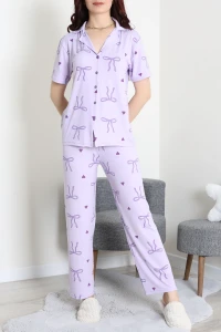 Milan Kumaş Düğmeli Pijama Takımı Lila - 750.1287.