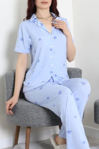 Milan Kumaş Düğmeli Pijama Takımı Mavi - 750.1287.