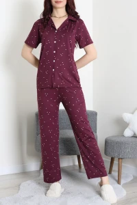 Milan Kumaş Düğmeli Pijama Takımı Mürdüm - 750.1287.