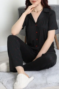 Milan Kumaş Düğmeli Pijama Takımı Siyah - 750.1287.