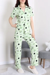 Milan Kumaş Düğmeli Pijama Takımı Yeşil - 750.1287.