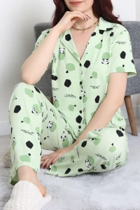 Milan Kumaş Düğmeli Pijama Takımı Yeşil - 750.1287.