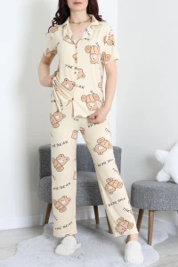 Milan Kumaş Düğmeli Pijama Takımı Bejayı - 750.1287.