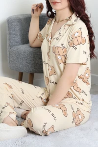 Milan Kumaş Düğmeli Pijama Takımı Bejayı - 750.1287.
