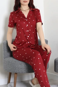 Milan Kumaş Düğmeli Pijama Takımı Bordokalpli - 750.1287.