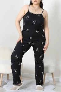 Battal İp Askılı Dantelli Alt Uzun Pijama Takım Siyahfiyonk - 169.1287.