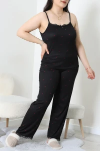 Battal İp Askılı Dantelli Alt Uzun Pijama Takım Siyahkırmızı - 169.1287.