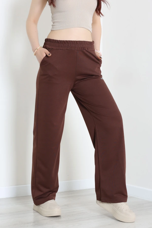 Baskılı Palazzo 2 İplik Eşofman Altı Kahve - 30067.1878.