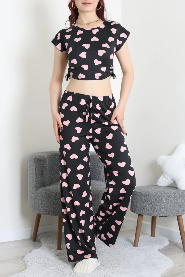 Milan Büzgülü Pijama Takımı Siyahpembe - 32254.1857.