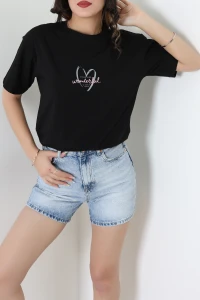 Baskılı Penye Tişört Siyah - 41305.0034.