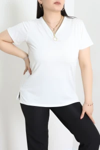 Fermuar Yaka Battal Viskon Bluz Beyaz - 70906.1969.