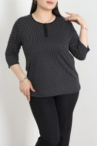 Büyük Beden Desenli Turlu Viskon Bluz Siyahpuanlı - 71093.1954.