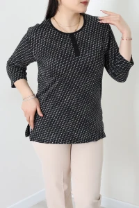 Büyük Beden Desenli Turlu Viskon Bluz Koyulaci - 71093.1954.