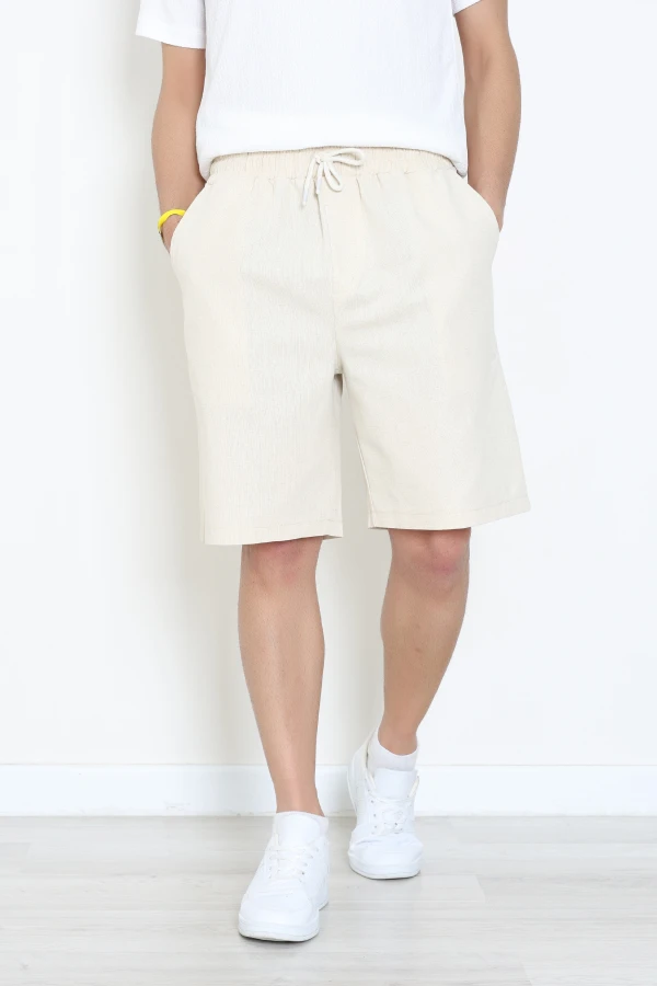 Beli Lastikli Keten Erkek Şort Taş - 71413.1837.