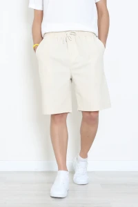 Beli Lastikli Keten Erkek Şort Taş - 71413.1837.