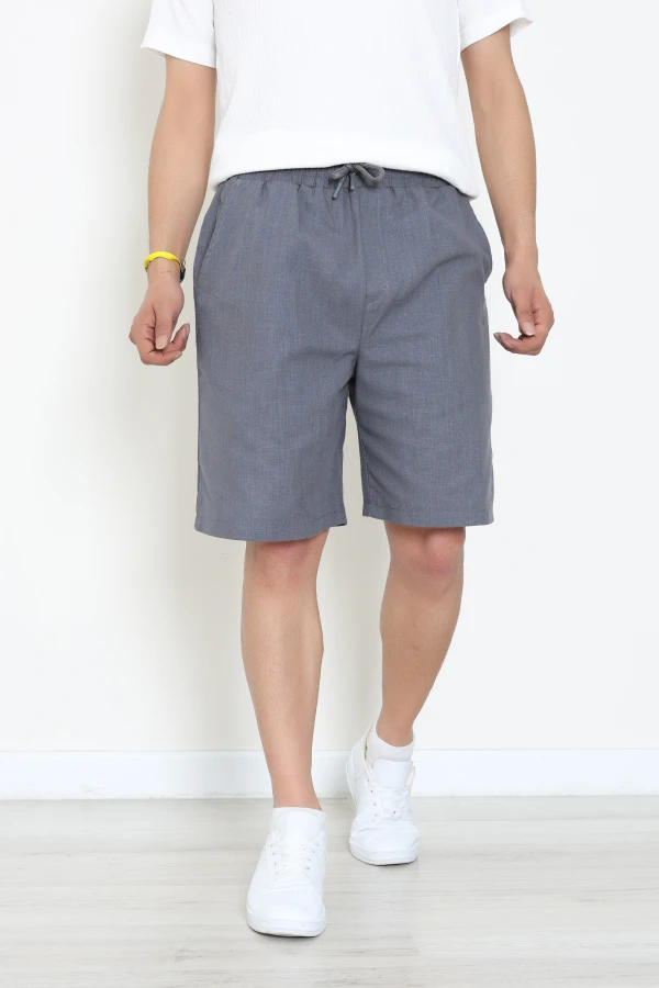Beli Lastikli Keten Erkek Şort Antrasit - 71413.1837.