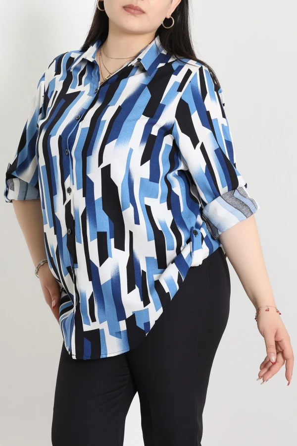 Büyük Beden Viskon Gömlek Koyumavi - 71535.2046.