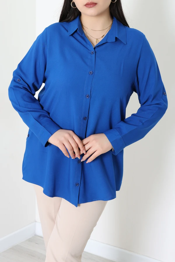 Büyük Beden Viskon Gömlek Saksmavisi - 71539.2046.