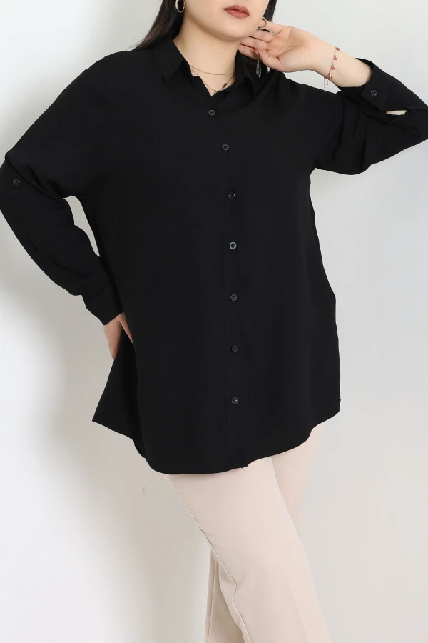 Büyük Beden Viskon Gömlek Siyah - 71539.2046.