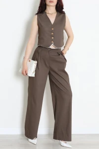 Crop Yelek Pantolon Takım Kahve - 7565.1437.