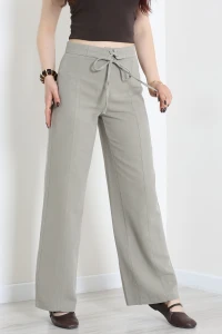 Bağlamalı Poliviskon Palazzo Pantolon Haki - 7820.1437.