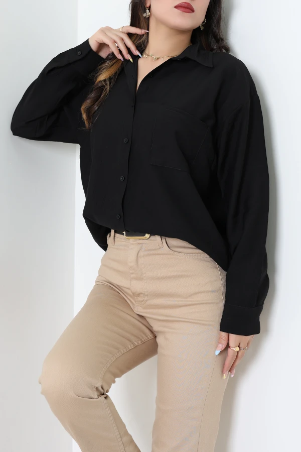 Tek Cep Salaş Gömlek Siyah - 7932.1437.