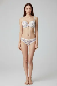 Çiçek Baskılı Dikine Flok Çizgili Takım Boş Ekru - 2565-B.1783.