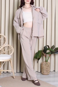 Tencel Fermuarlı Çift Cep Takım Bej - 10011.1254.