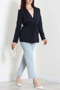 Bağlamalı Astarlı Blazer Ceket Koyulacivert - 31815.1991.