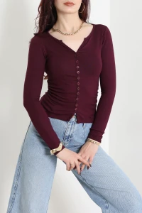 Buzzy Ribana Önden Düğmeli Body Mürdüm - 55095.1567.