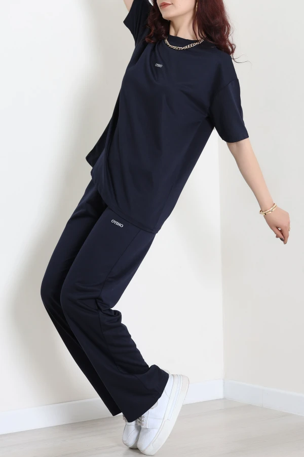 Baskılı Oversize İki İplik Wortex Takım Lacivert - 80315.1878.