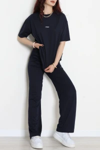 Baskılı Oversize İki İplik Wortex Takım Lacivert - 80315.1878.