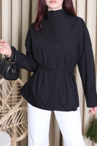 Poplin Bağlamalı Gömlek Siyah - 8157.424.